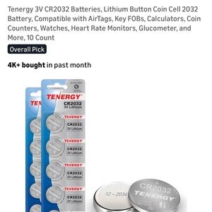 Tenergy 3V CR2032 Lithium Batteries